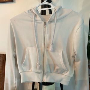 Small cropped white zip up hoodie